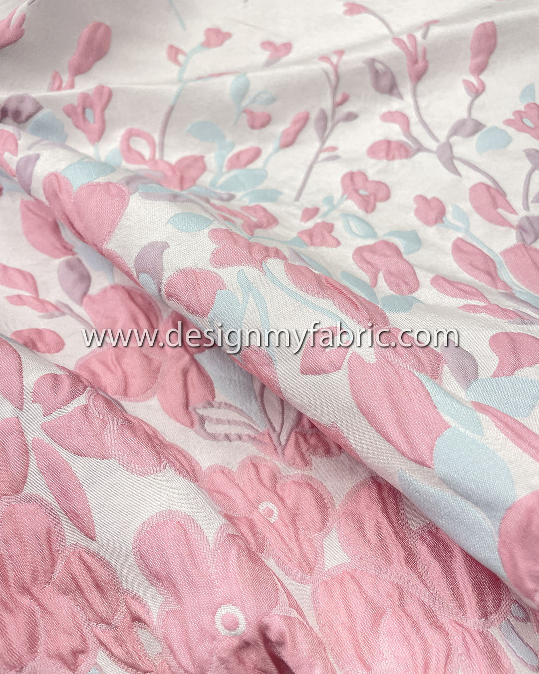 Floral Jacquard Satin Fabric Light Pink by the Yard