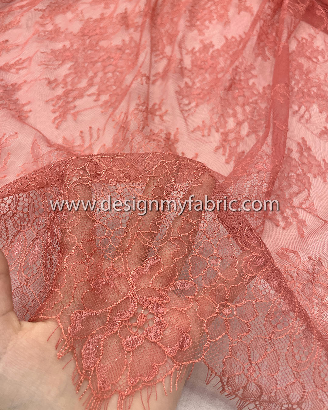 Dark Coral Stretch Lace Fabric by The Yard 