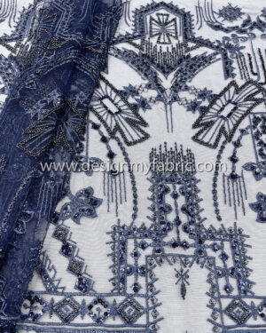 Blue pearls beaded lace fabric #99125