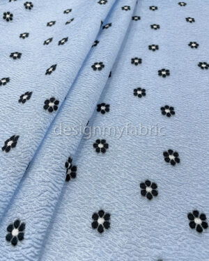 Black flowers and baby blue organza jacquard #200389