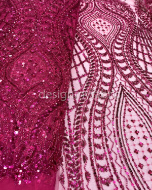 Magenta beaded baroque lace fabric #51065