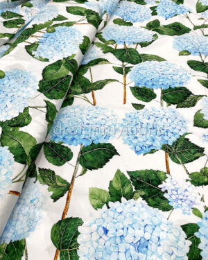 Baby blue hydrangea printed poplin fabric #200310