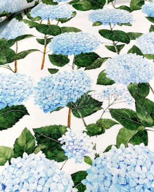 Baby blue hydrangea printed poplin fabric #200310