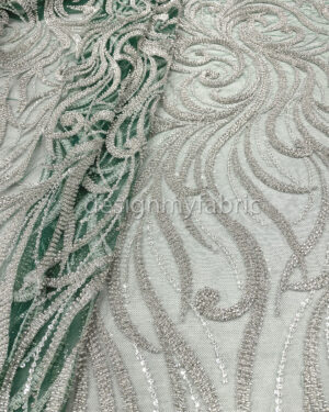 Silver sequined green lace fabric #200321