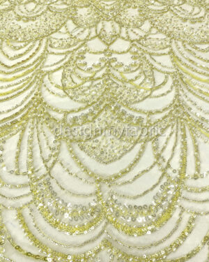 Yellow sequined lace fabric with beads #200360