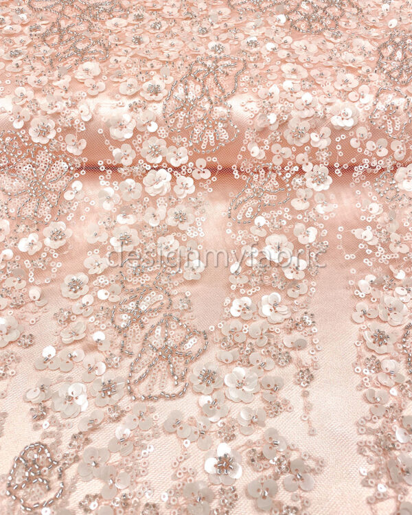 Apricot 3d flower beaded lace fabric #200317 - Image 7