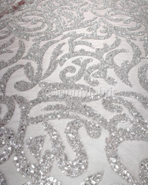 Silver sequined dusty pink lace fabric #200332