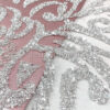 Silver sequined dusty pink lace fabric #200332 - Image 6