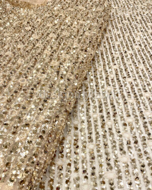 Gold beaded and sequined lace fabric #200346