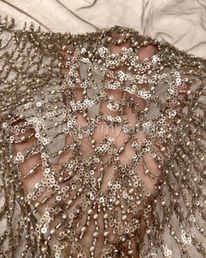 Brown sequined lace fabric with beads #200340