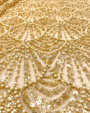 Mustard beaded and sequined lace fabric #200358