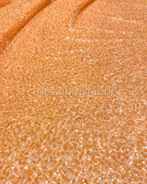 Orange beaded and sequined lace fabric #200314