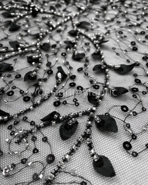 Silver beaded black 3d flower lace fabric #200323