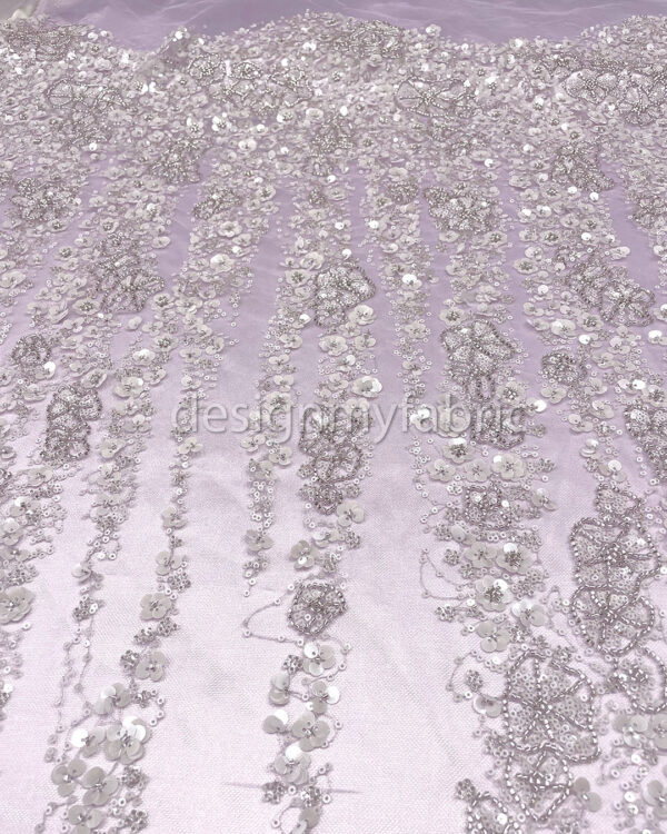 Light purple 3d flower beaded lace fabric #200318 - Image 6