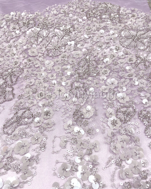 Light purple 3d flower beaded lace fabric #200318 - Image 7