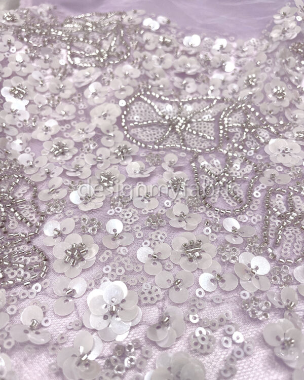 Light purple 3d flower beaded lace fabric #200318 - Image 8