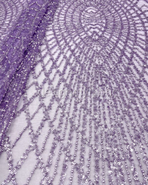 Purple sequined lace fabric with beads #200343