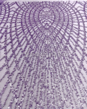 Purple sequined lace fabric with beads #200343
