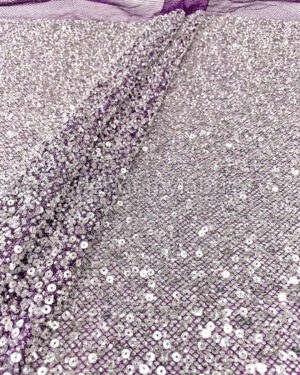 Silver sequined purple lace fabric #200327