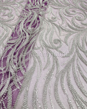 Silver sequined purple lace fabric #200322