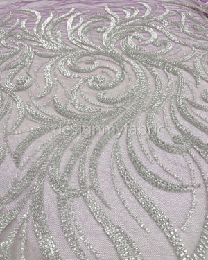 Silver sequined purple lace fabric #200322