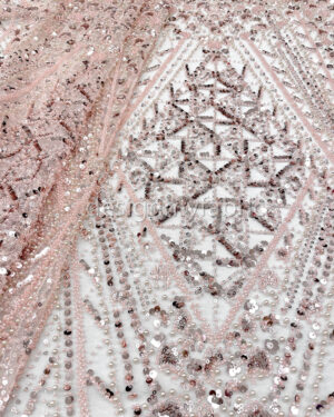 Rose gold sequined lace fabric #200315