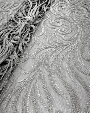 Silver sequined black lace fabric #200320