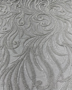 Silver sequined black lace fabric #200320