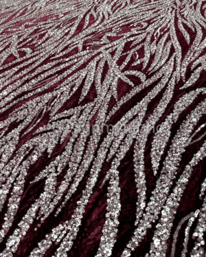 Burgundy beaded velvet fabric #200416