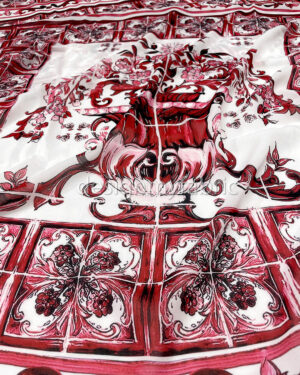 Red and white majolica chiffon fabric #200298