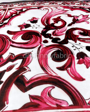Red and white majolica chiffon fabric #200299