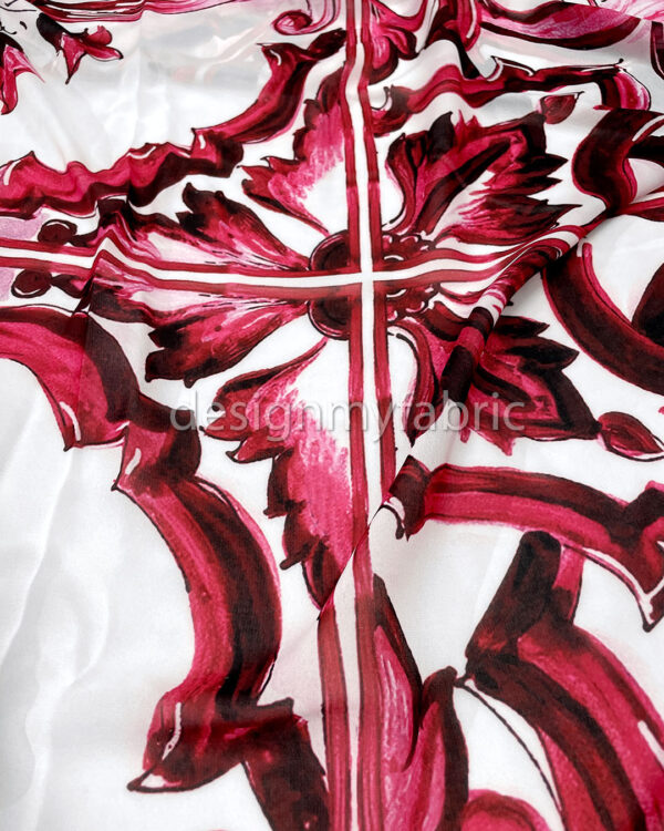 Red and white majolica chiffon fabric #200299 - Image 5