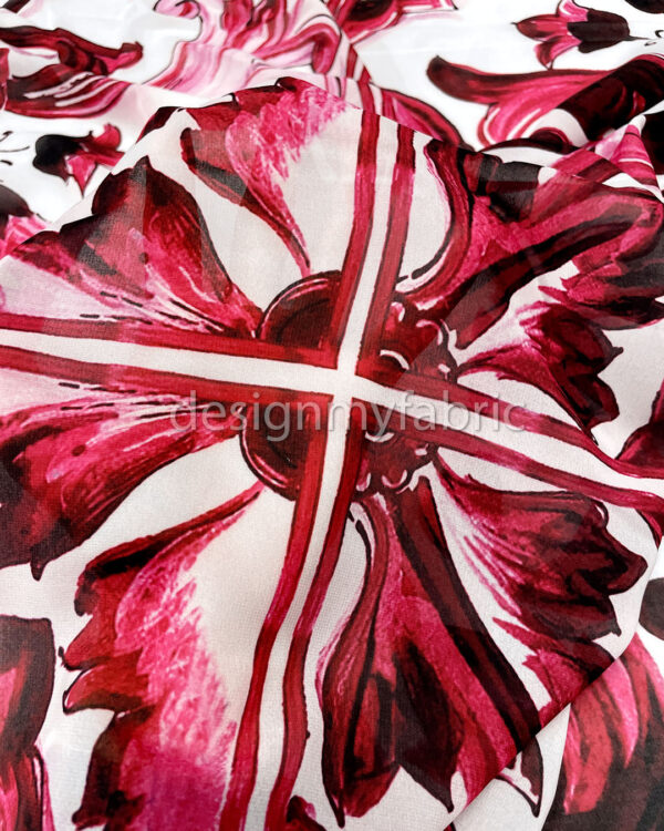 Red and white majolica chiffon fabric #200299 - Image 7