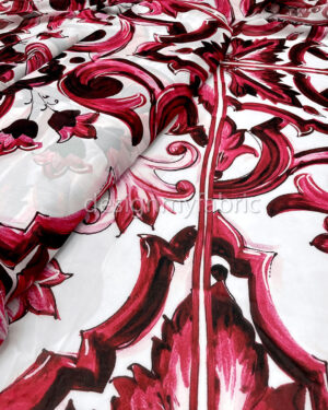 Red and white majolica chiffon fabric #200299