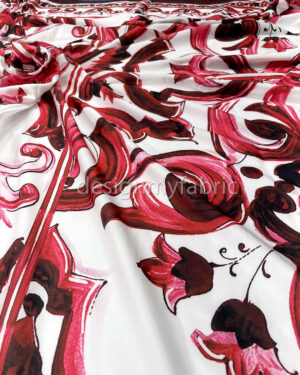 Red and white majolica satin fabric #200297