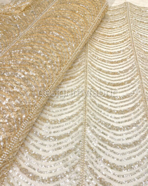 Apricot color sequined lace fabric #200355