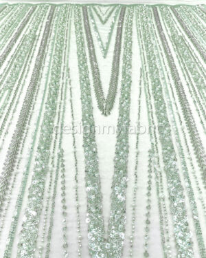 Silver sequined mint lace fabric #200347