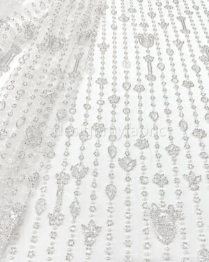 White beaded lace fabric #200352