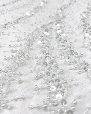 White pearls and sequines lace fabric #200336