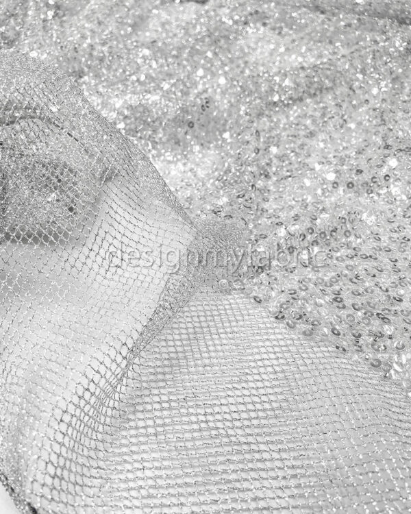 Grey sequined lace fabric #200328 - Image 6