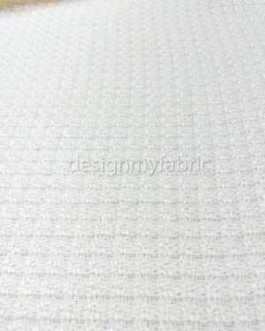 White tweed with gold metallic thread fabric #200413