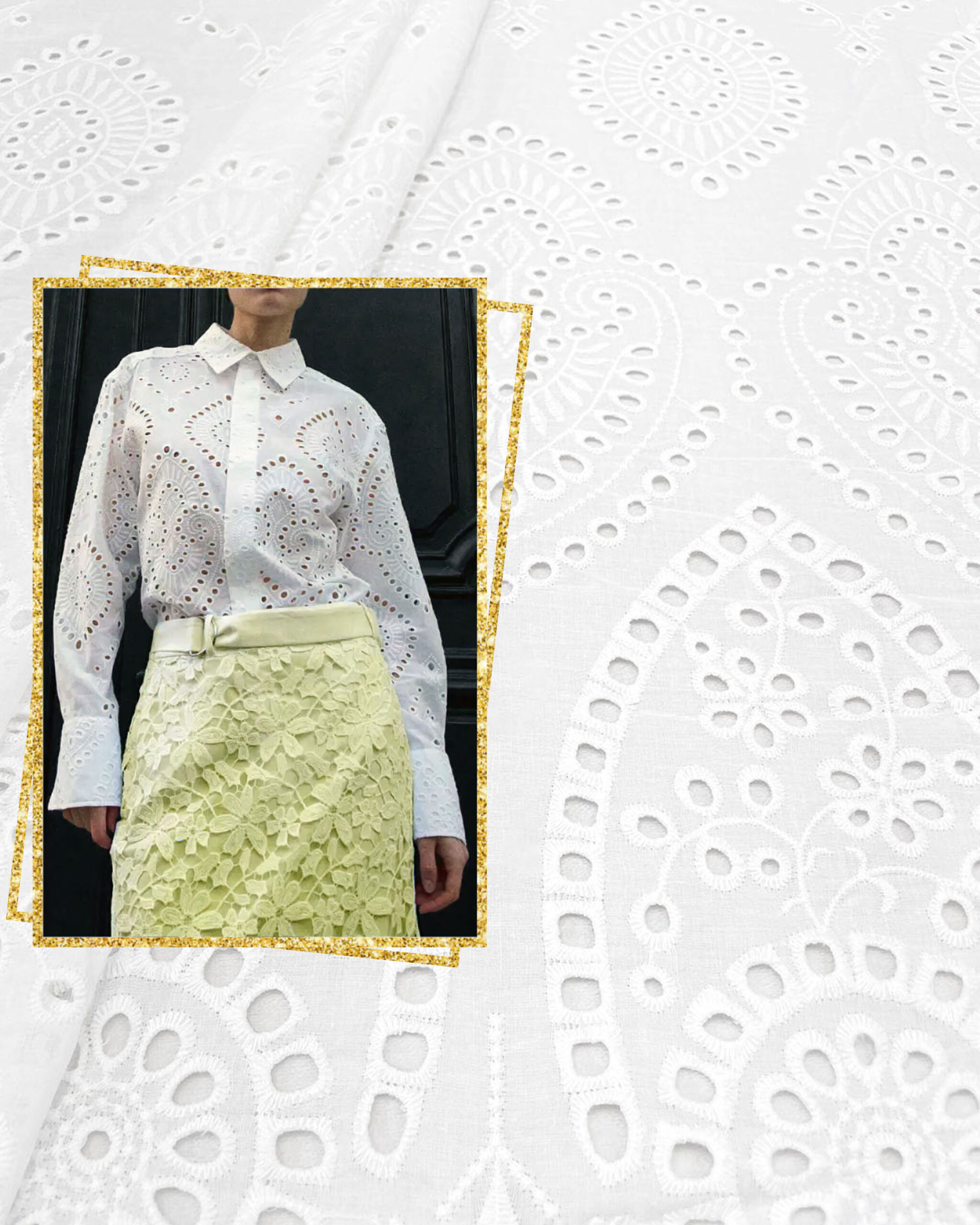 White cotton embroidered eyelet fabric #200510