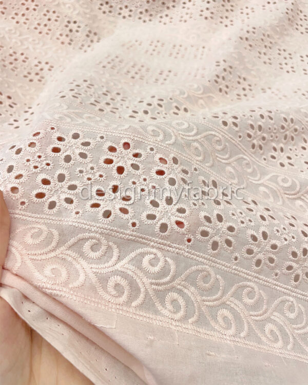Light dusty pink floral cotton embroidered eyelet fabric #200496