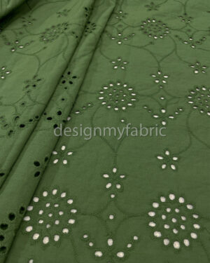 Olive green cotton embroidered eyelet fabric #200497