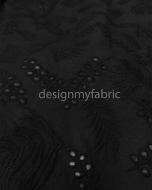 Black leaves cotton embroidered eyelet fabric #200489