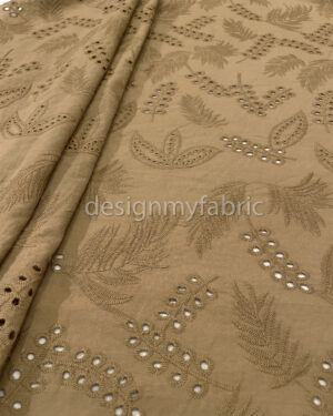 Camel color cotton embroidered eyelet fabric #200490