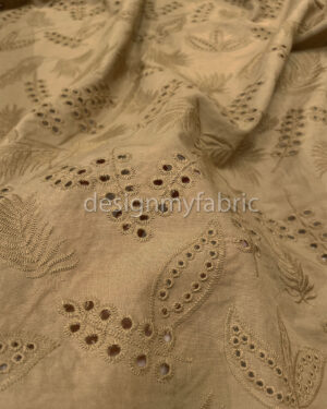 Camel color cotton embroidered eyelet fabric #200490