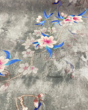 Blue and grey linen fabric #200483
