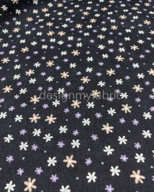 Navy blue floral linen fabric #200487