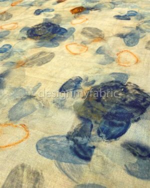 Blue and orange linen fabric #200488